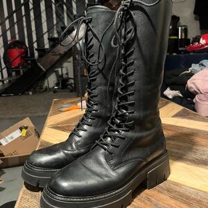 ASH Buttery Leather Tall Lace-Up Boots LUCIE Grunge Combat EUR 39 8.5/9